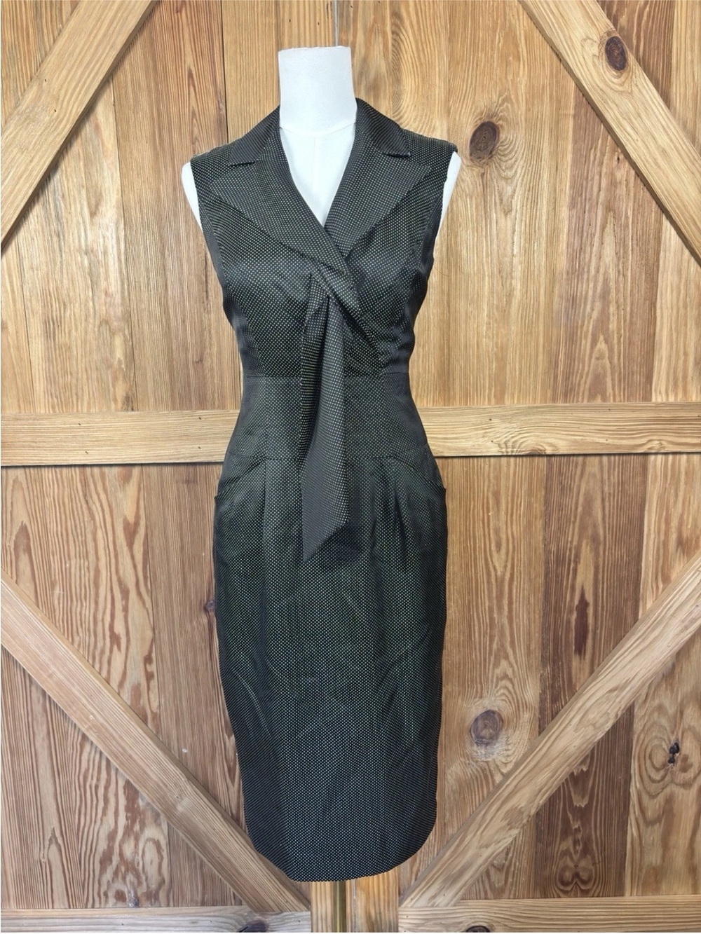 Escada Black Sleeveless Midi Sheath Dress with Front Tie